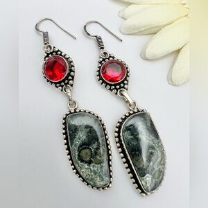 STAR GALAXY/GARNET EARRINGS